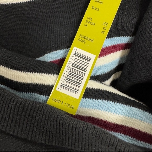 Gianni Bini Black, Blue, White, Burgundy Striped Ruffle Off the Shoulder Dress - Picture 12 of 16